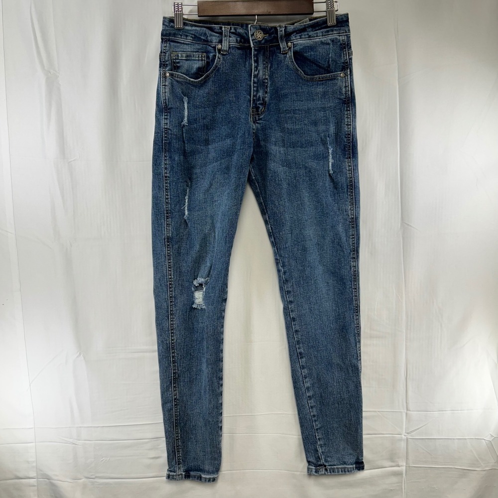 YoungLA Skinny Jeans Mens 32x32 (fit 30x30) Blue Distressed Model 607 Denim